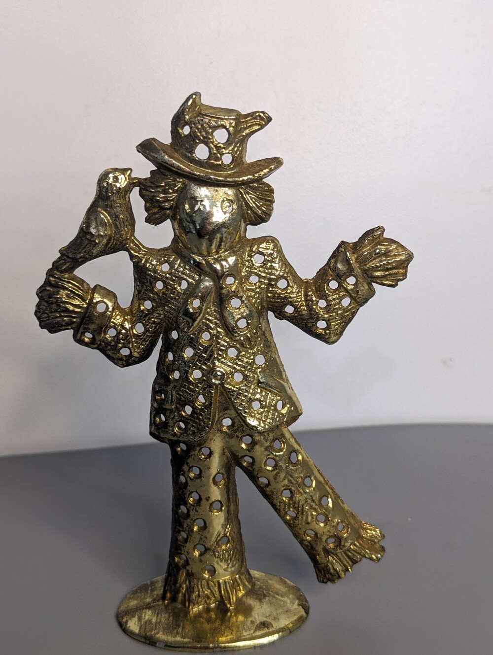 Vintage Torino Brass Clown Bird Figurine Handcrafted Italian Perforated Metal